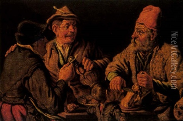 Peasants Eating And Drinking Oil Painting - Theodor Van Loon