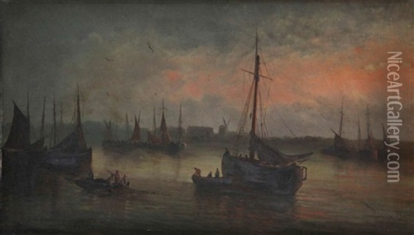 Nachtelijk Zicht Op Havengeul Te Oostende Oil Painting - Henriette Gudin