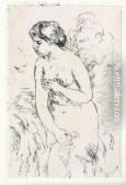 Baigneuse Debout A Mi Jambe Oil Painting - Pierre Auguste Renoir