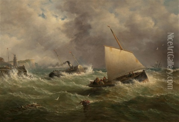 Vessels On Rough Seas Oil Painting - John Moore Of Ipswich