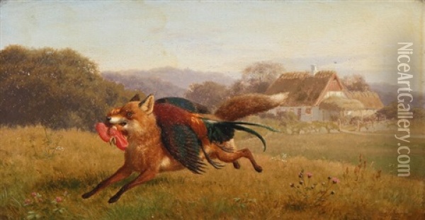 A Fox With Its Prey Oil Painting - Carl Henrik Bogh
