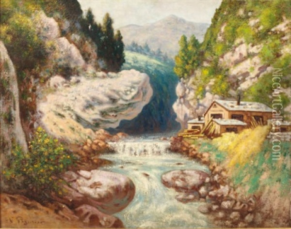 Les Gorges De La Bourne Oil Painting - Auguste Pegurier