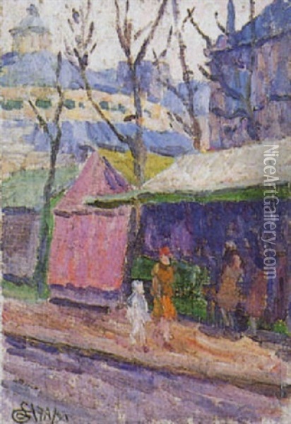 Scene De Rue, Les Halles Oil Painting - Louis Hayet