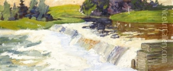 Vattenfall Vid Grez (normandie) Oil Painting - Helmer Osslund