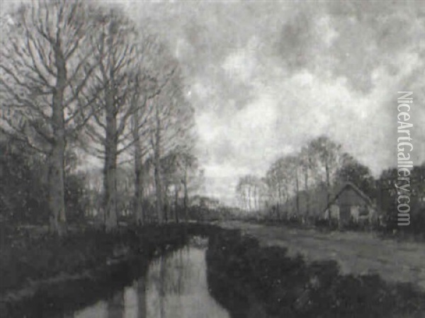 Landschaft Mit Gehoft Und Kanal Oil Painting - Adrianus Kuypers