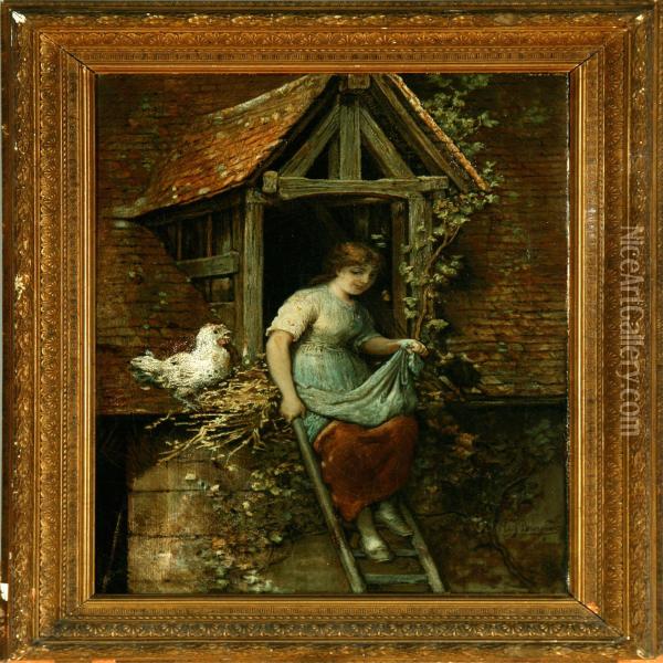 A Young Girl Collecting Eggs Oil Painting - Hendricus-Jacobus Burgers