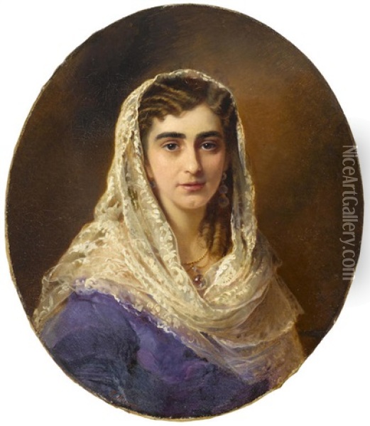 Portrait Of Lidia Pashkova Oil Painting - Konstantin Egorovich Makovsky