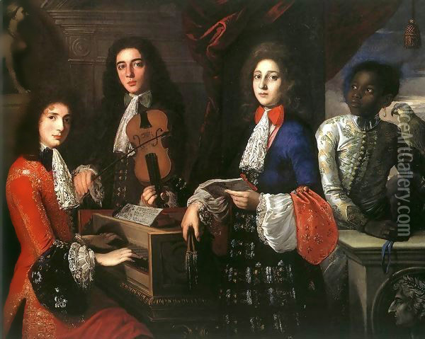 Portrait of Three Musicians of the Medici Court Oil Painting - Anton Domenico Gabbiani