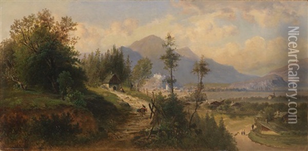Tiroler/salzburger Landschaft (werfen?) Oil Painting - Josef Schoyerer