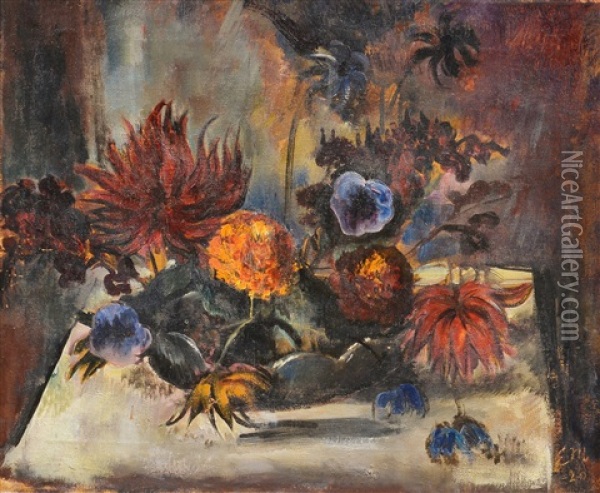 Still Life With Flowers Oil Painting - Eemu Myntti