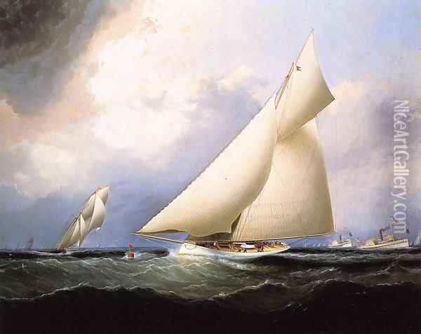 Puritan Leading Genesta, America's Cup, 1885 Oil Painting - James E. Buttersworth