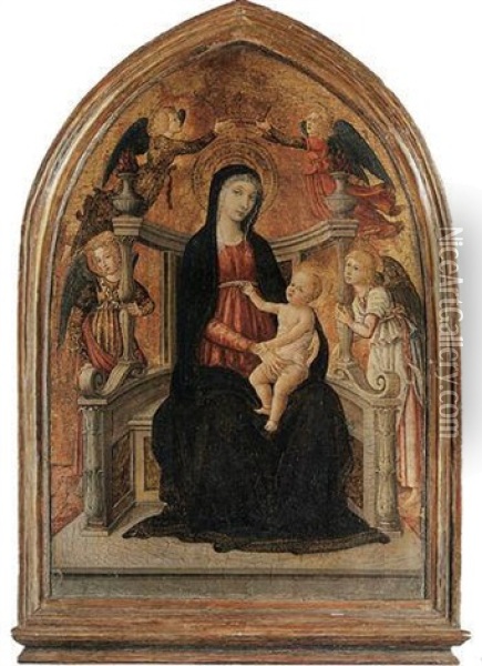 The Madonna And Child Enthroned With Angels Oil Painting - Giacomo di Bartolomeo Cozzarelli