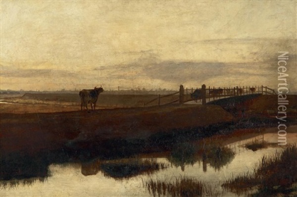 Cows Crossing Mccauley Creek, Looking Towards Melbourne Oil Painting - Frederick McCubbin