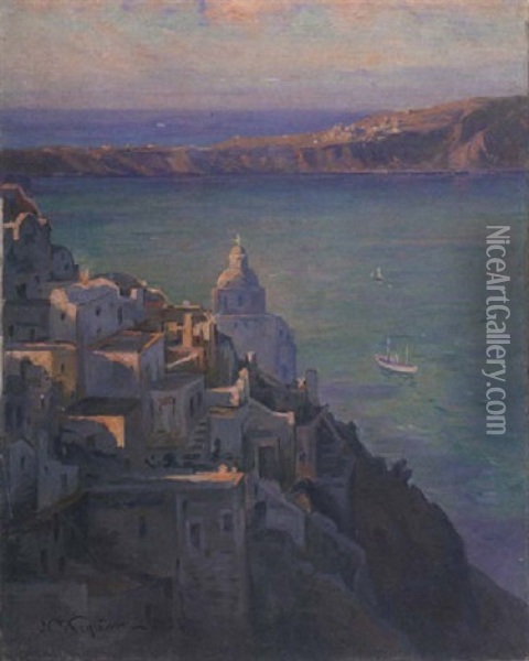 Santorini Oil Painting - Nikolaos Chimonas