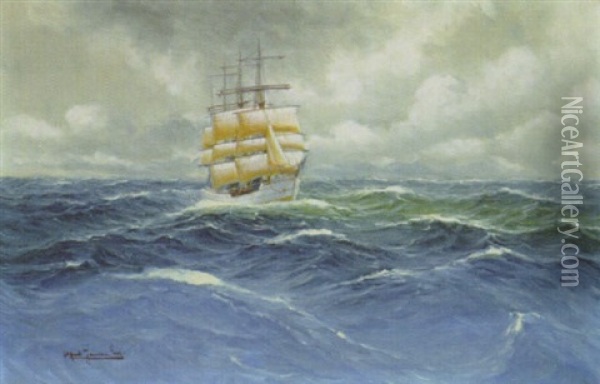 Dreimaster Auf Bewegter See Oil Painting - Alfred Jansen
