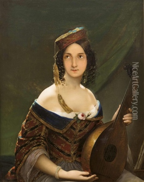 Junge Dame Mit Laute Oil Painting - Friedrich von Amerling