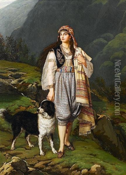 A Balkan Shepherdess Oil Painting - Eugene Siberdt