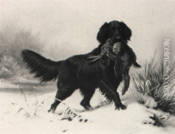 Deutsch-langhaar Hund, Einen Hasen Apportierend Oil Painting - Carl Friedrich Deiker