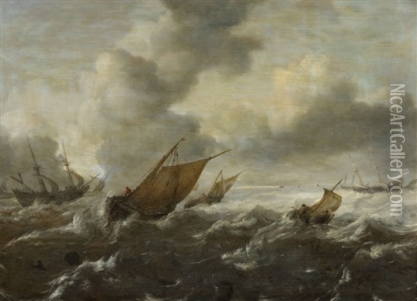 Maritime Scene With Stormy Seas Oil Painting - Abraham van Beyeren