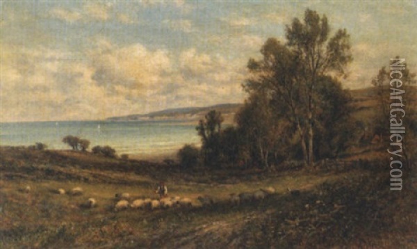 A Shepherd Driving Sheep Near The Coast Oil Painting - Alfred Augustus Glendening Sr.