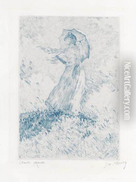 Figure En Plein-air: Femme A L'ombrelle Oil Painting - Claude Oscar Monet