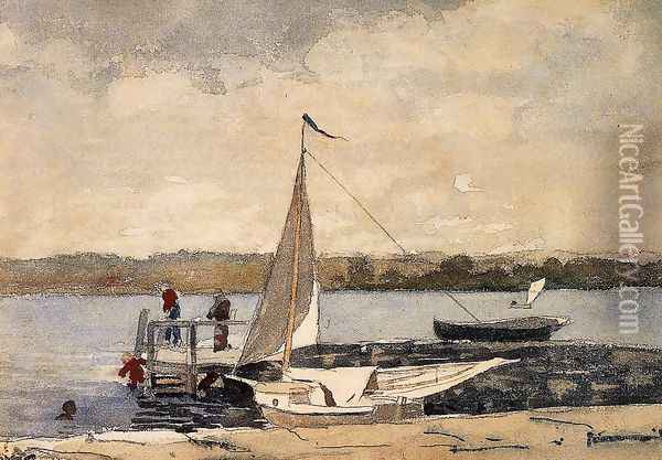 A Sloop at a Wharf, Gloucester Oil Painting - Winslow Homer