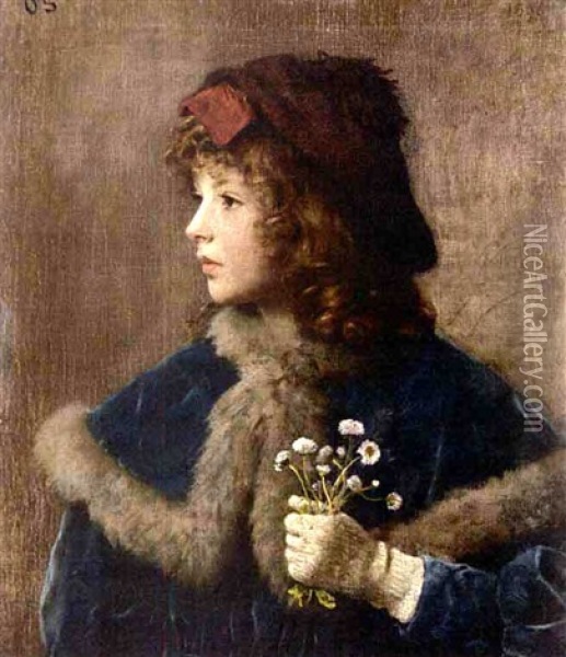 A Girl With Flowers Oil Painting - Otto Franz Scholderer