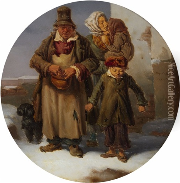 A Beggar Family Oil Painting - Eugenio Bosa