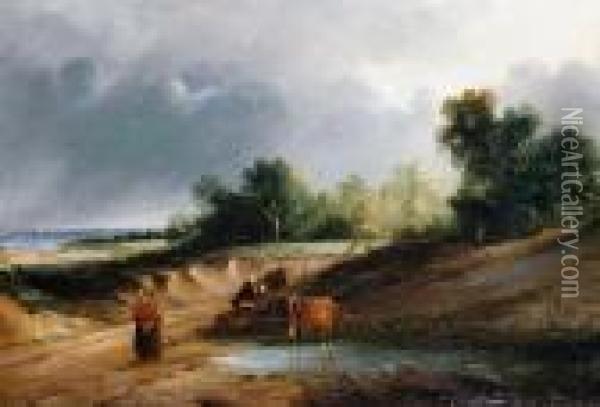 Landscape With Figure And Cattle Oil Painting - Anthony Vandyke Copley Fielding