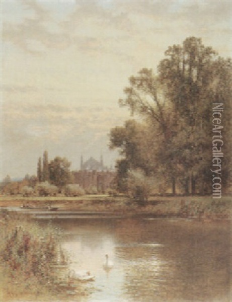 On The Thames With Eton Beyond Oil Painting - Alfred Augustus Glendening Sr.