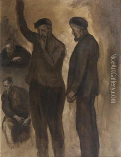 Hommes (study For The Theatre Populaire) Oil Painting - Eugene Carriere