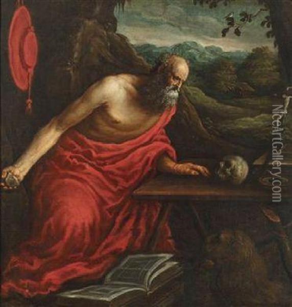 Saint Jerome Oil Painting - Jacopo Bassano (Jacopo da Ponte)