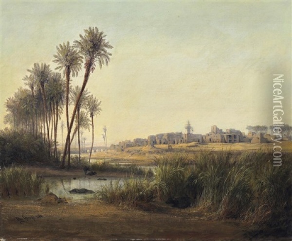 Blick Auf Ein Altes Dorf In Agypten Oil Painting - Friedrich Otto Georgi