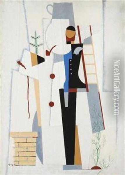 A Chimney Sweep And A Snowman Oil Painting - Jindrich Styrsky