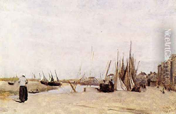 Fishermen's Quay, Trouville Oil Painting - Jean-Baptiste-Camille Corot