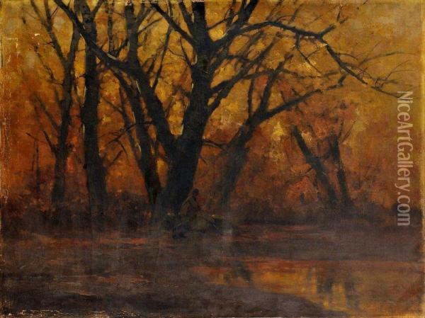 Lesna Krajina S Rybarom Oil Painting - Lazlo Kezdy Kovacs