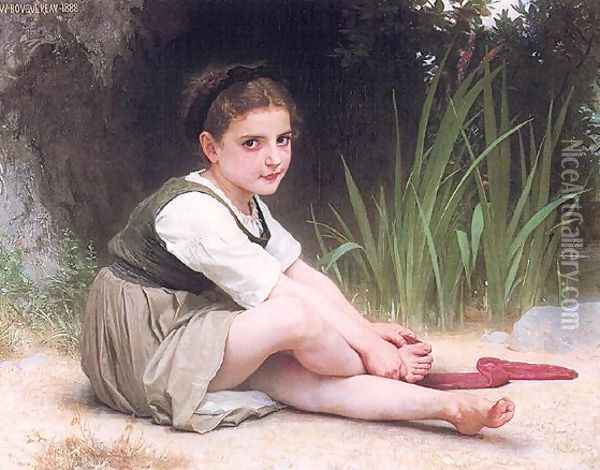 Girl by Stream Oil Painting - William-Adolphe Bouguereau