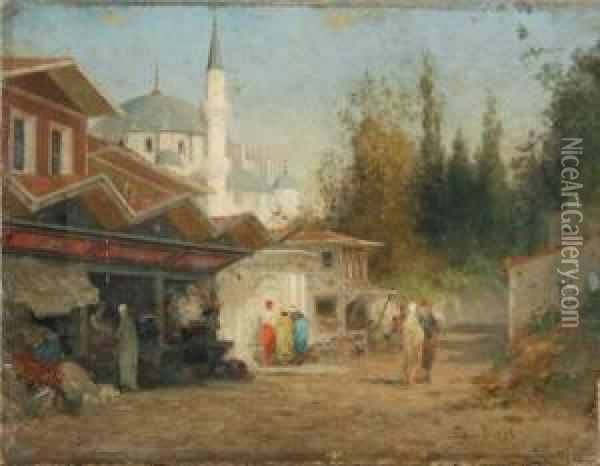 Echoppes Pres D'une Mosquee, Constantinople Oil Painting - Fabius Germain Brest