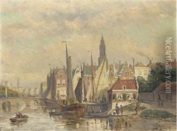 Activities In A Dutch Harbour (+ The Fleet Preparing For Departure; Pair) Oil Painting - Johannes Frederik Hulk the Elder