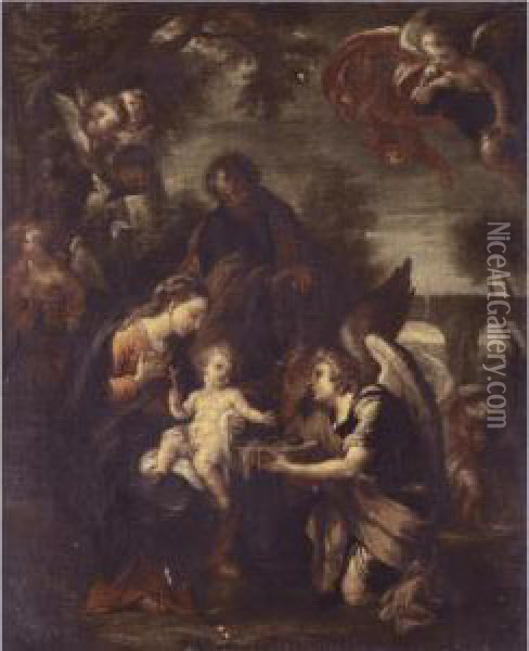 The Rest On The Flight, With Angels Oil Painting - Bartolomeo Giuseppe Chiari