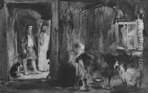 Interior Of A Goatherd's Cottage Oil Painting - William Simson