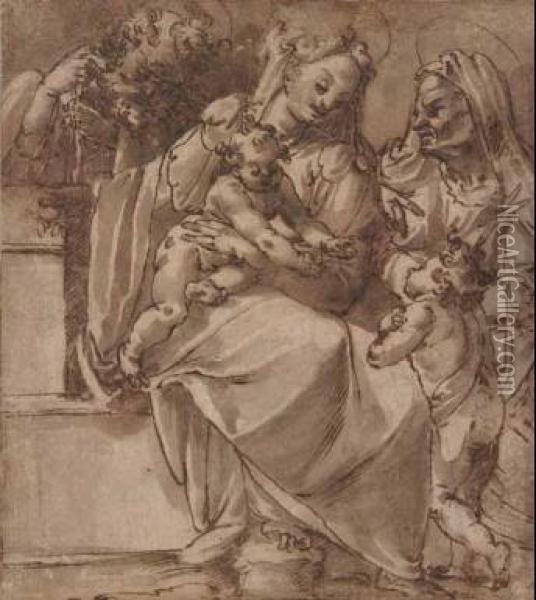 Sacra Famiglia Con San Giovannino E Sant'anna Oil Painting - Marco Marchetti, Called Marco Da Faenza
