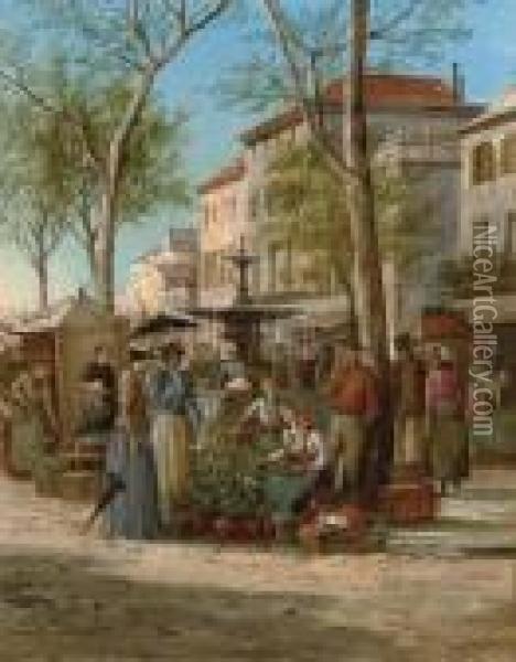 The Market Square, Grasse Oil Painting - William Raymond Dommersen