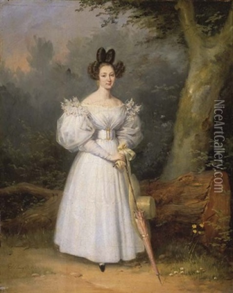 Portrait De Jeune Femme Oil Painting - Edouard Henri Theophile Pingret
