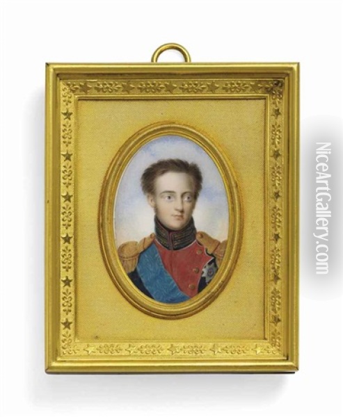 Grand Duke Mikhail Pavlovich Of Russia (1798-1849), In Dark Blue Uniform With Red Facings, Gold Embroidered Collar, Gold Epaulettes Oil Painting - Henri Benner
