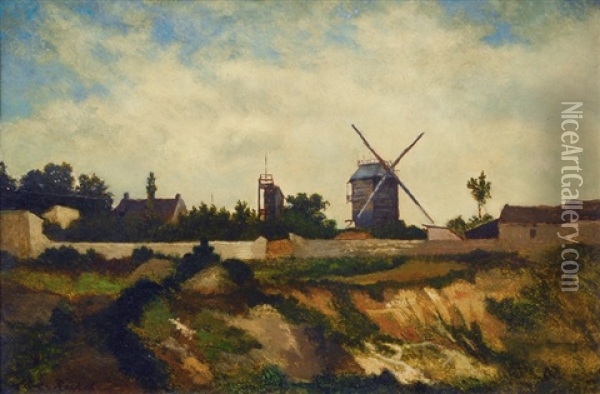 Landscape With Windmill And Houses Oil Painting - Leon Richet