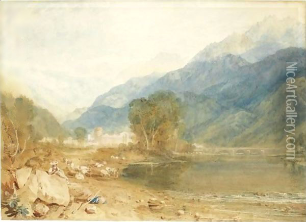 A View From The Castle Of St. Michael, Bonneville, Savoy, From The Banks Of The Arve River 2 Oil Painting - Joseph Mallord William Turner