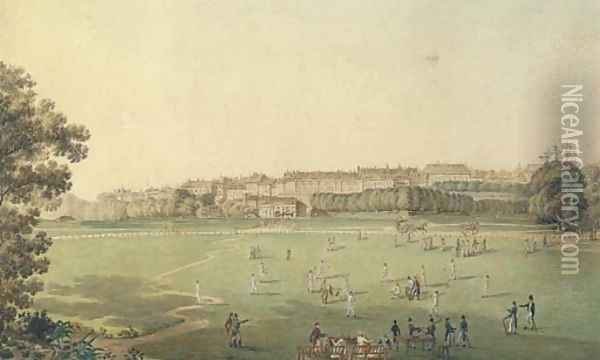 A cricket match at Le Jardin des Bastions, Geneva Oil Painting - English School