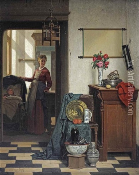 Domestic Bliss Oil Painting - Charles Joseph Grips