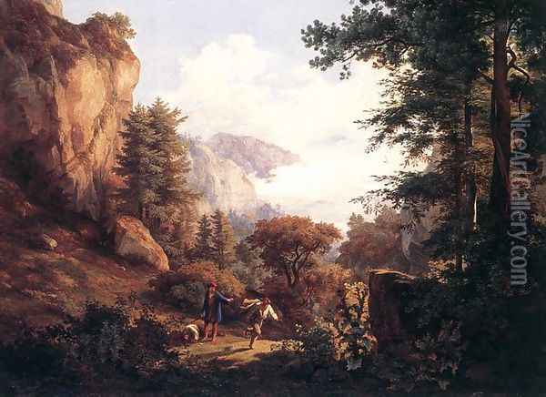Wanderer and his Guard 1829 Oil Painting - Karoly, the Elder Marko